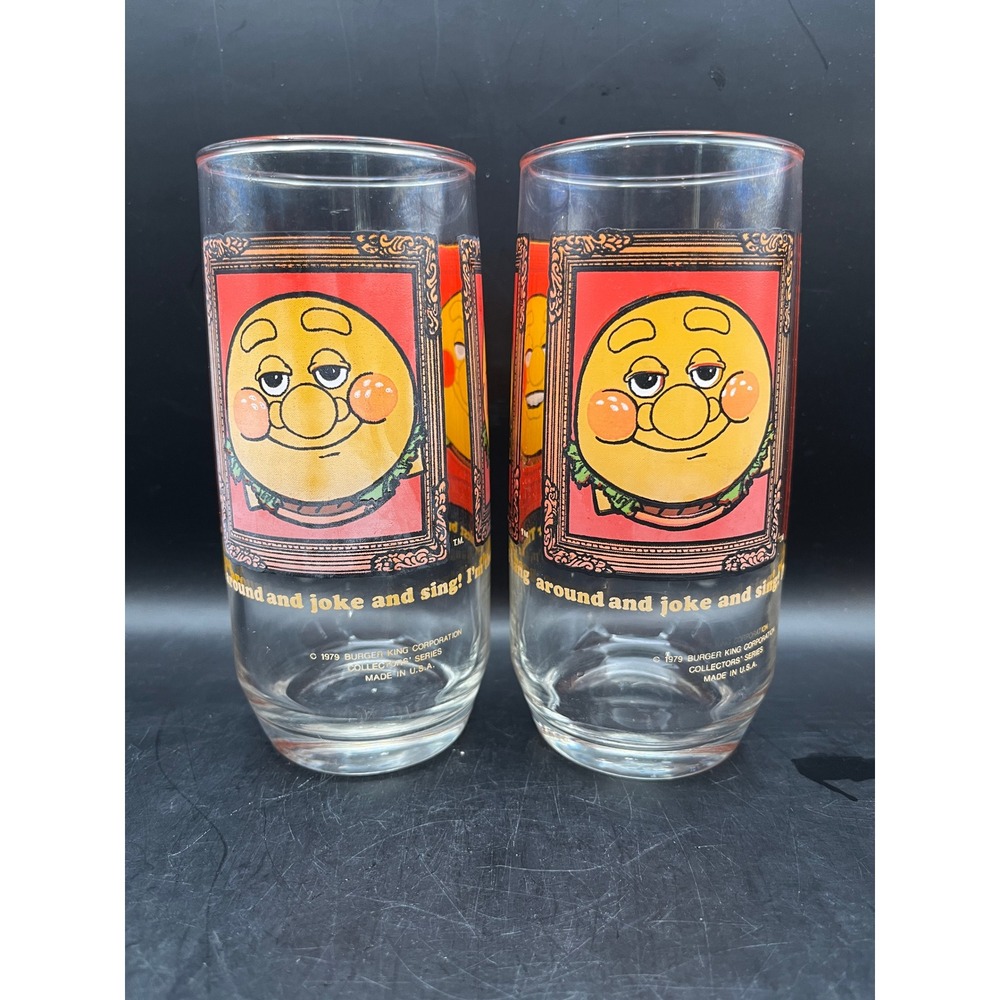 Set of 2 Burger King Glasses 1979 Tall Tumblers 16 oz. Burger Thing‎ Vintage